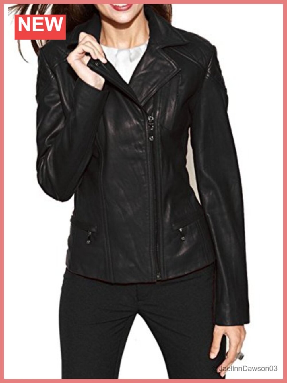 Womens Genuine Lambskin Leather Biker Moto Jacket Zip Front